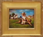 H. Weiss `The boys in the fields II` .Framed. by Giclee on canvas.