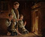 Boy`s at a fireplace. by H. Weiss
