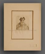 An old Man with a divided Fur Cap . by Rembrandt Harmensz. van Rijn.