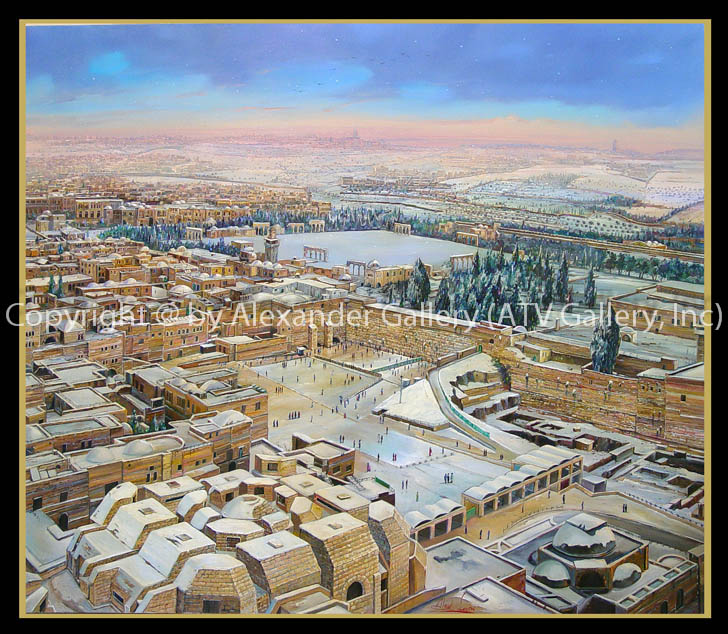 Birds view of Jerusalem covered with snow. 