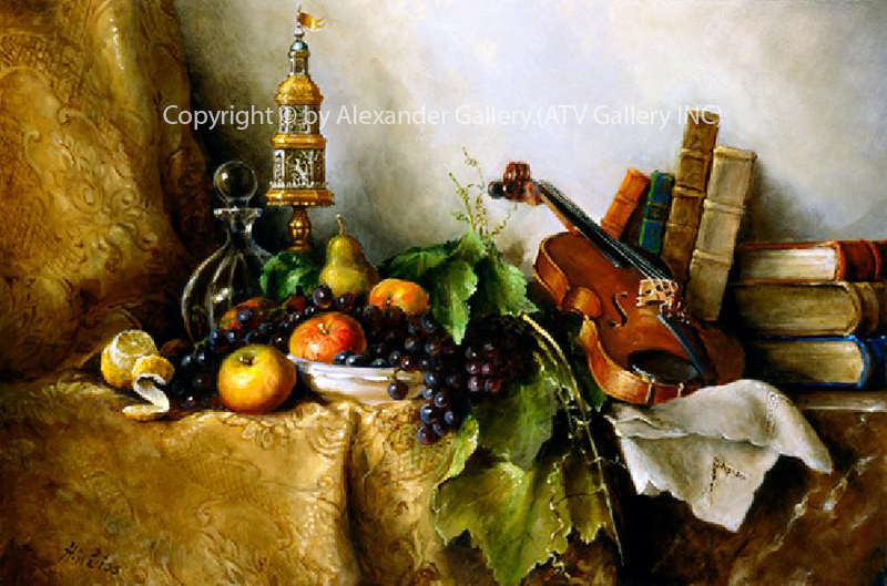 `Still Life V.`By H.Weiss,Giclee on canvas,Framed&Embellished.. 