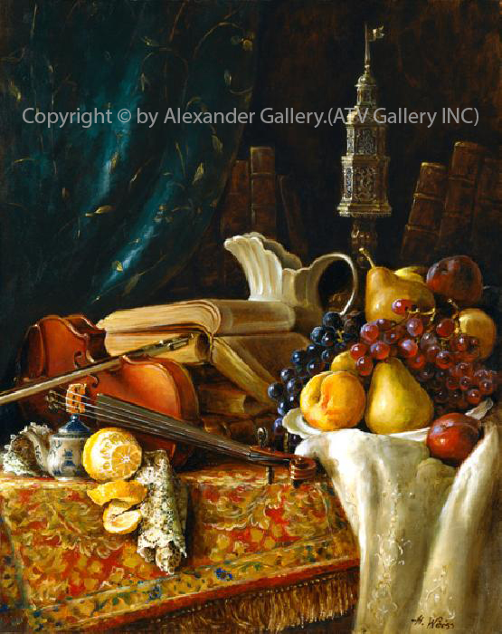 `Still Life IV` by H.Weiss,Giclee on canvas,Framed&Embellished.. 